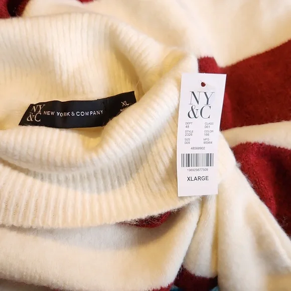 NWT New York & Company Maroon & Cream Striped Turtleneck Sweater - XL - Picture 4 of 4